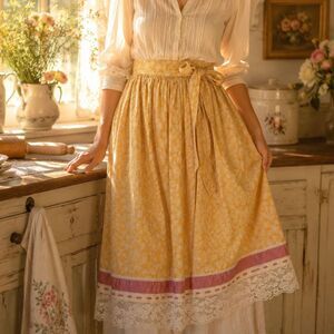 Vintage Cottagecore Floral Half Apron Lace Trim Prairie Farmhouse Romantic